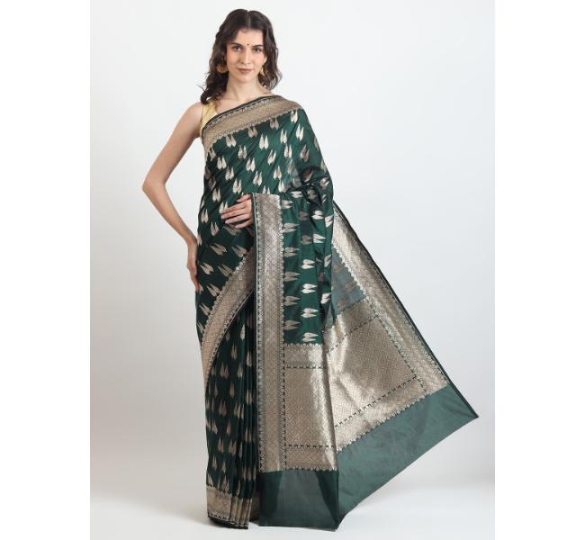 The Weavers Shop By Raavi Brocade Pure Katan Silk Handloom Banarasi Saree With Unstitched Blouse